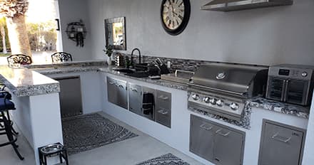 A newly constructed outdoor kitchen space